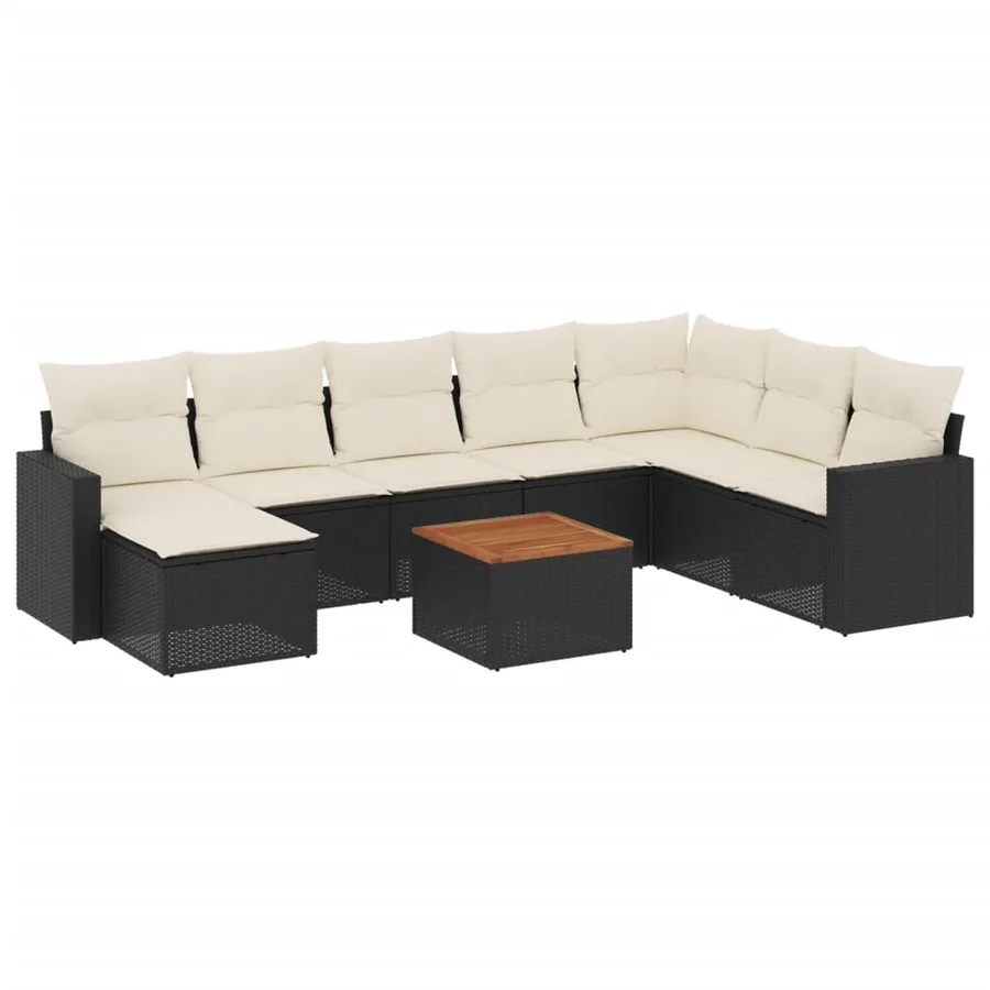 Salon de jardin 9 pcs avec coussins noir résine tressée - 2