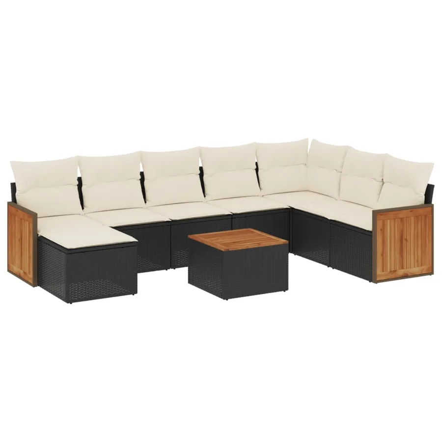 Salon de jardin 9 pcs avec coussins noir résine tressée - 2