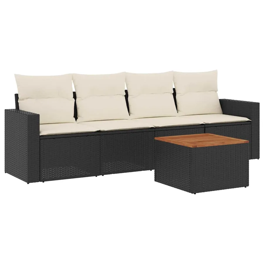 Salon de jardin 5 pcs avec coussins noir résine tressée - 2