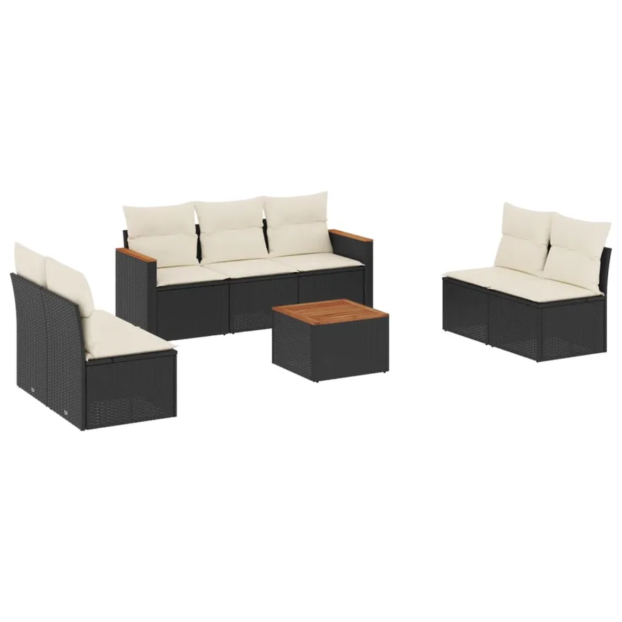 Salon de jardin 8 pcs avec coussins noir résine tressée - 2