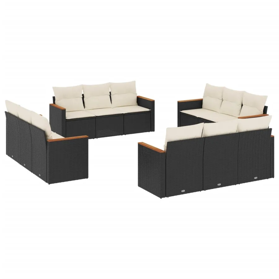Salon de jardin 12 pcs avec coussins noir résine tressée - 2