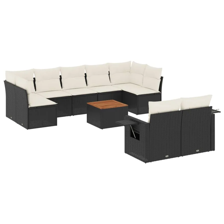 Salon de jardin 10 pcs avec coussins noir résine tressée - 2