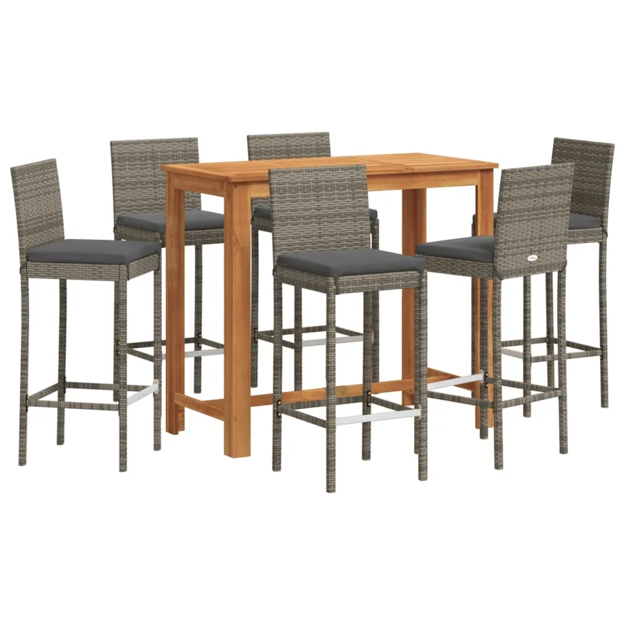 Ensemble de bar de jardin 7 pcs gris bois massif acacia rotin - 2