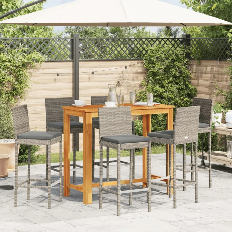 Ensemble de bar de jardin 7 pcs gris bois massif acacia rotin - 3