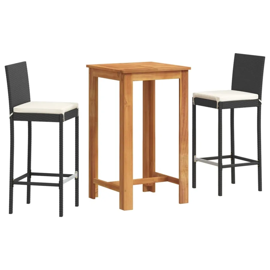 Ensemble de bar de jardin 3 pcs noir bois massif acacia rotin - 2