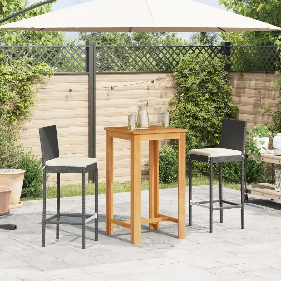 Ensemble de bar de jardin 3 pcs noir bois massif acacia rotin - 3