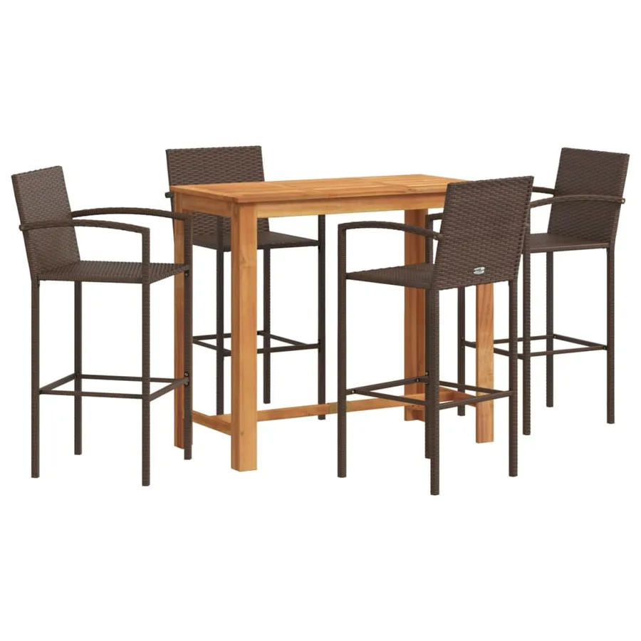 Ensemble de bar de jardin 5 pcs marron bois massif acacia rotin - 2