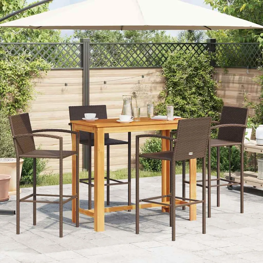 Ensemble de bar de jardin 5 pcs marron bois massif acacia rotin - 3
