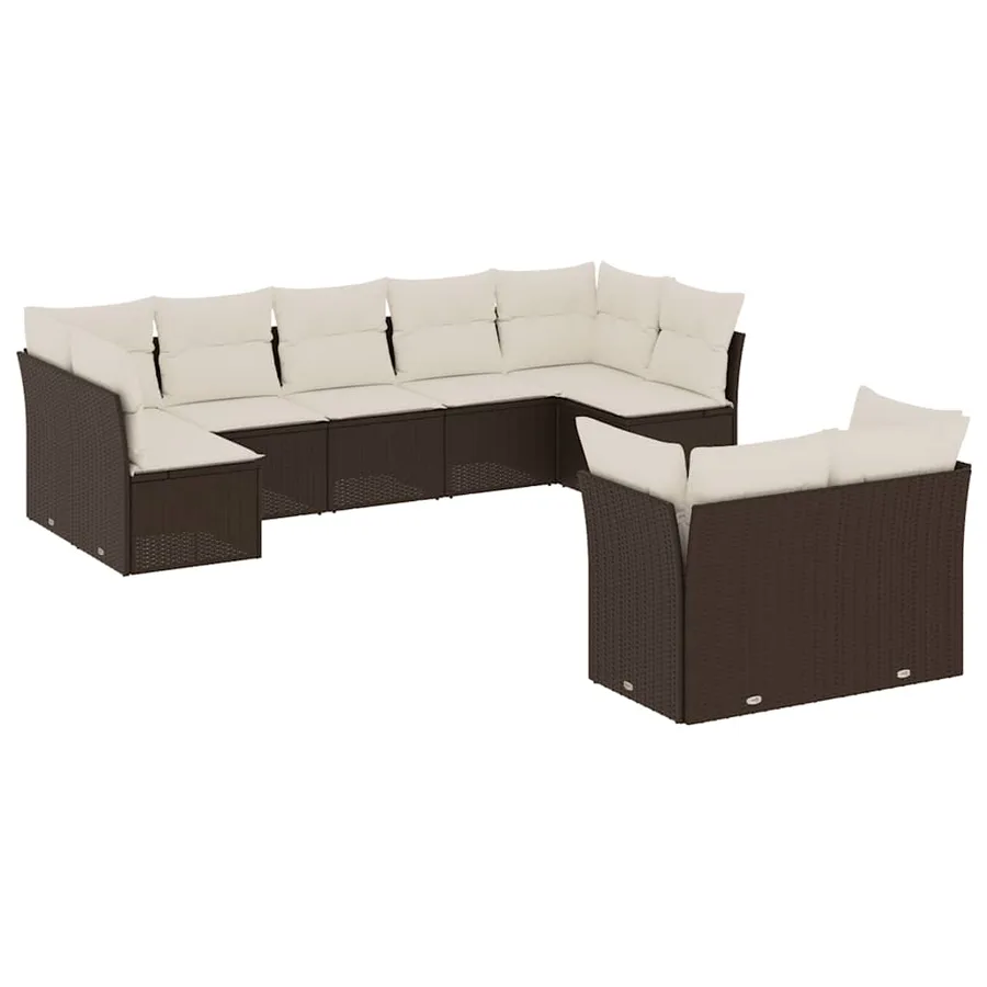Salon de jardin avec coussins 9 pcs marron résine tressée - 2