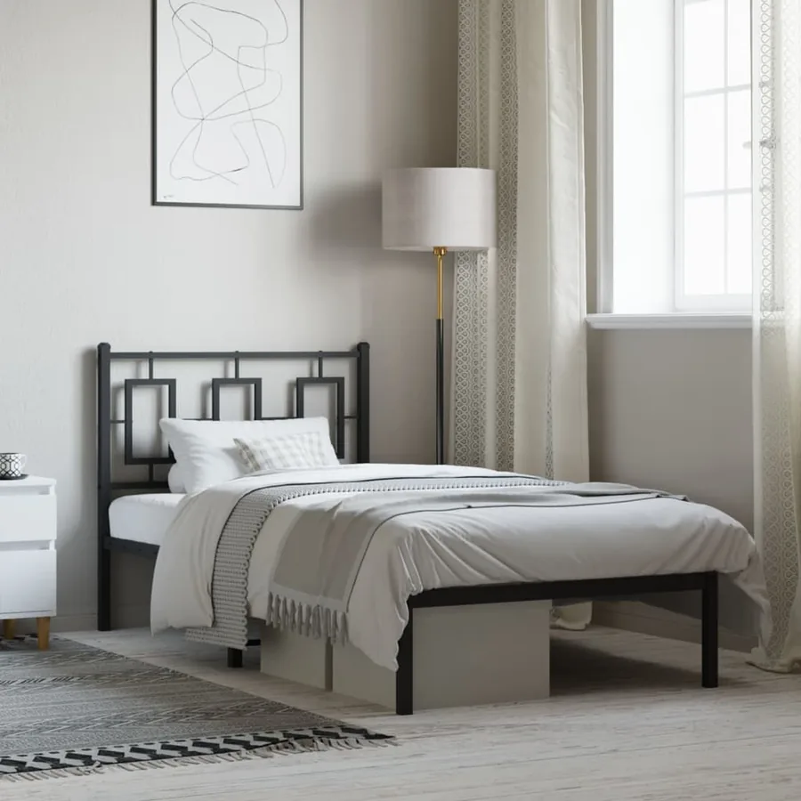 Cadre de lit métal sans matelas avec tête de lit noir 90x190 cm