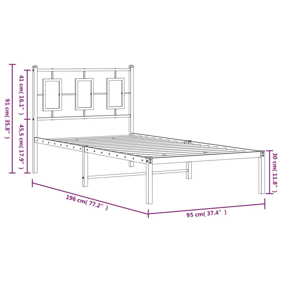 Cadre de lit métal sans matelas avec tête de lit noir 90x190 cm - 10