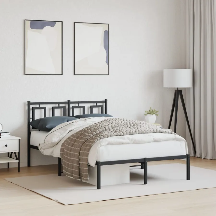 Cadre de lit métal sans matelas avec tête de lit noir 120x190cm