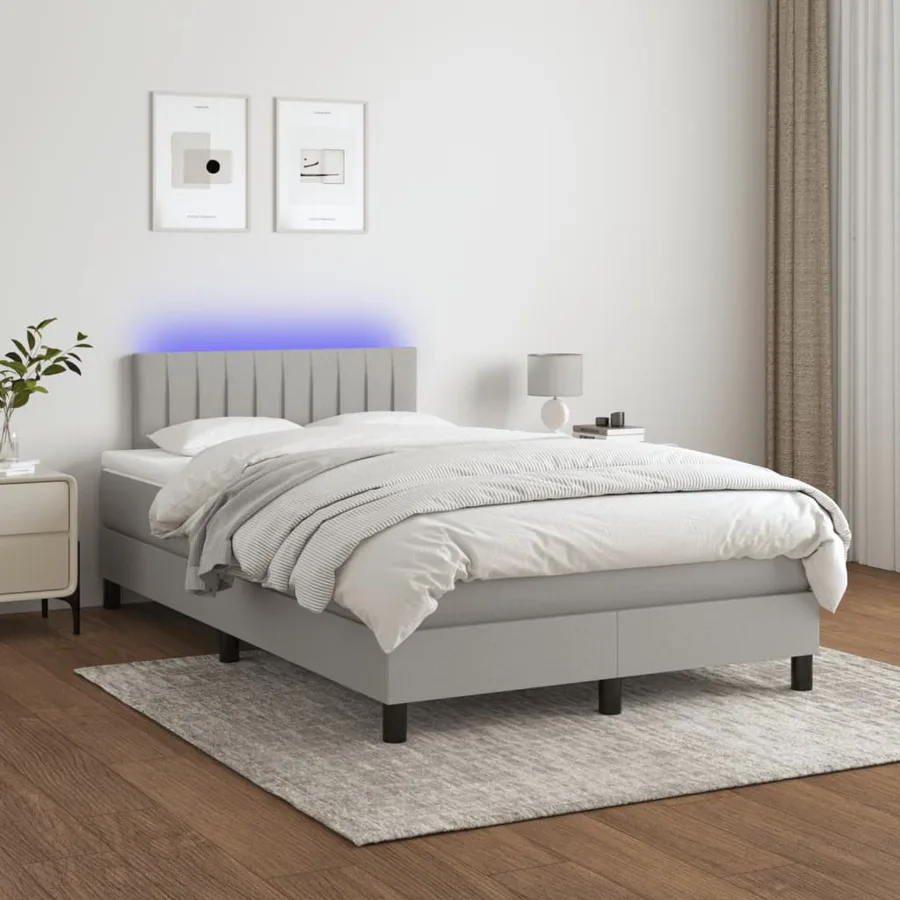 Sommier à lattes de lit matelas LED gris clair 120x190 cm tissu - 5
