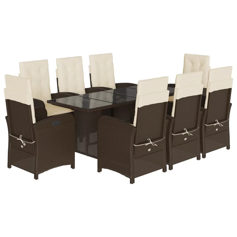 Ensemble à manger de jardin et coussins 9 pcs marron poly rotin - 2