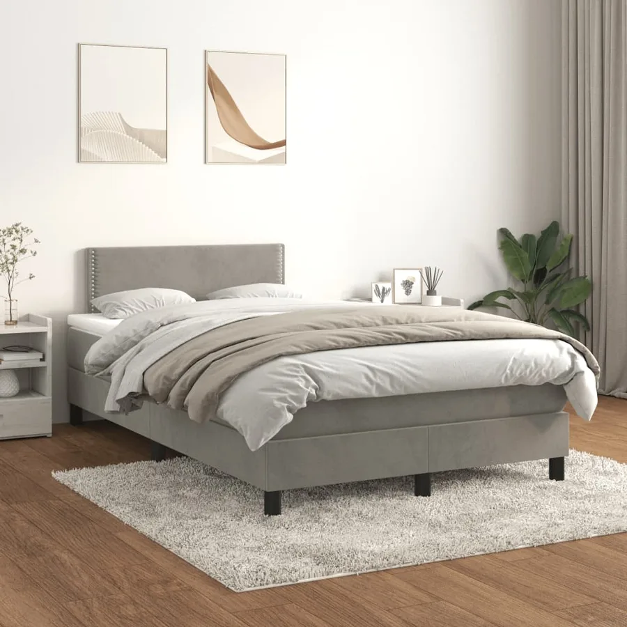 Sommier à lattes de lit et matelas gris clair 120x190cm velours - 3