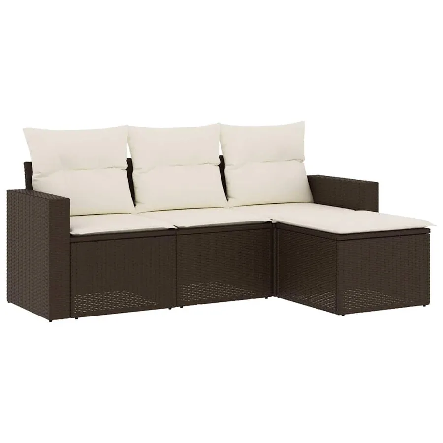 Salon de jardin 4 pcs avec coussins marron résine tressée - 2