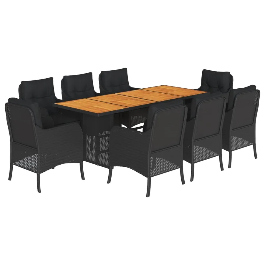 Ensemble à manger de jardin 9pcs coussins noir résine tressée - 2