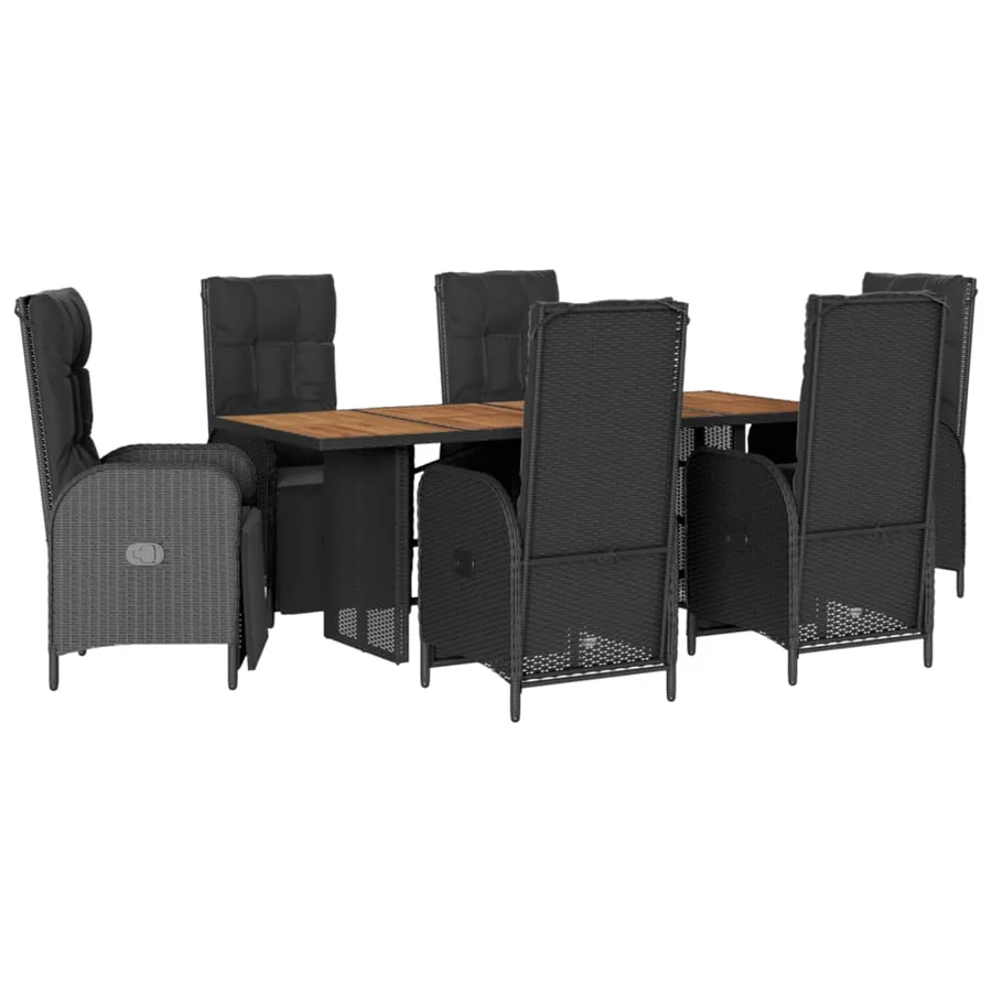 Ensemble à manger de jardin coussins 7pcs Noir Résine tressée - 2