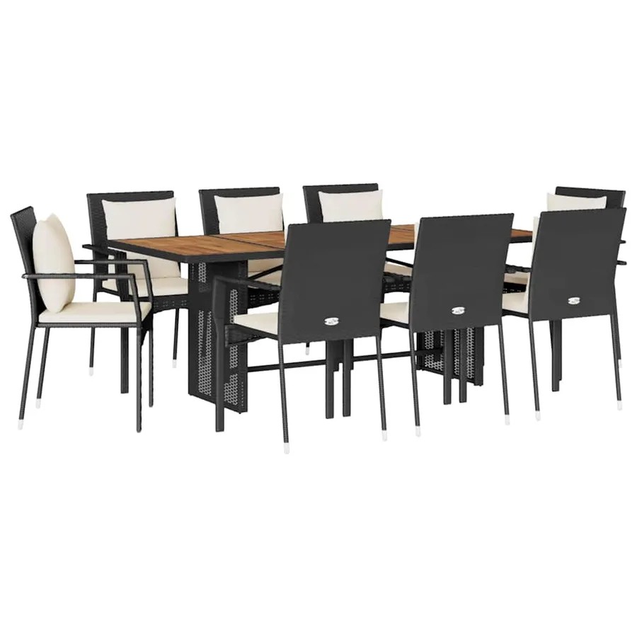 Ensemble à manger de jardin 9pcs coussins noir résine tressée - 2