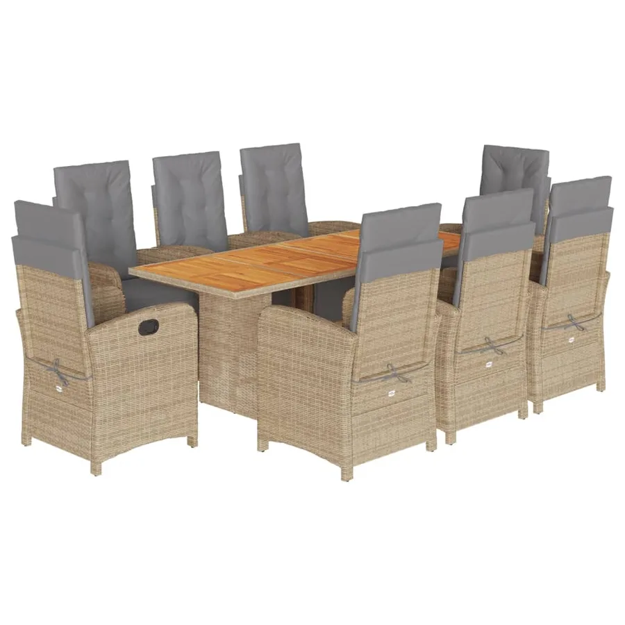 Ensemble à manger de jardin et coussins 9 pcs beige Poly rotin - 2