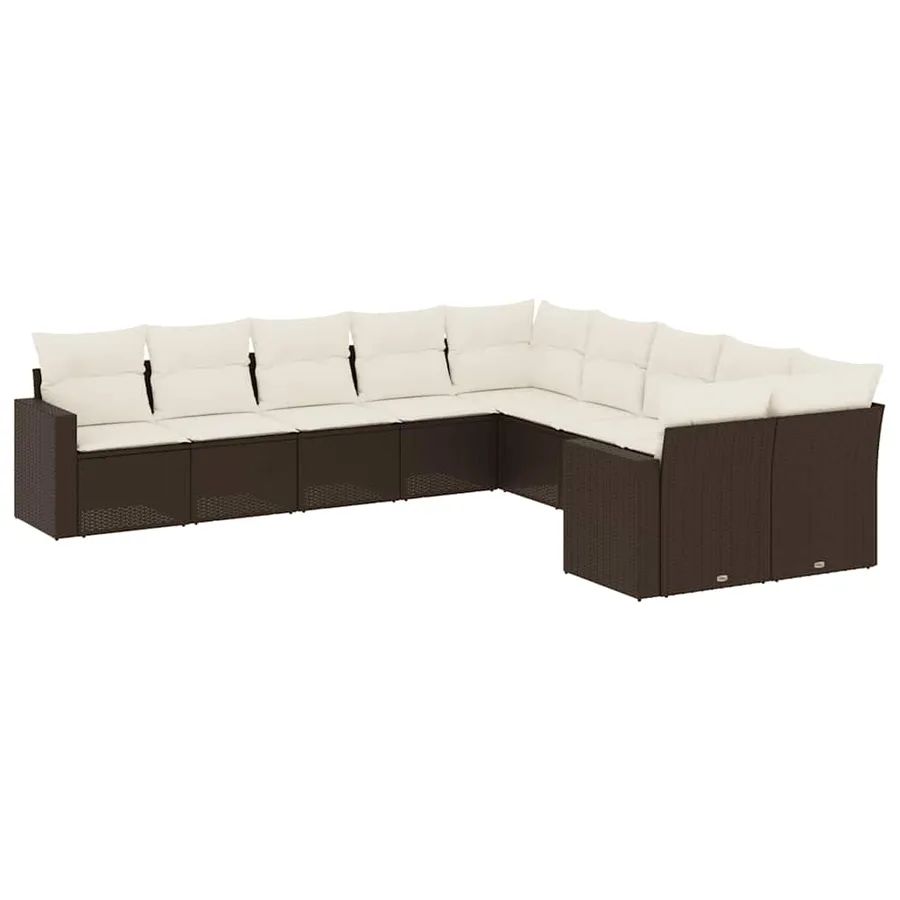 Salon de jardin 10 pcs avec coussins marron résine tressée - 2