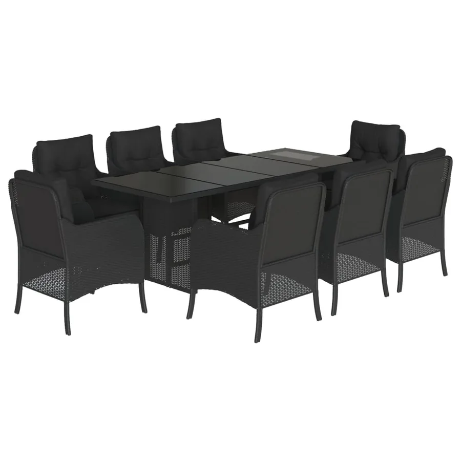 Ensemble à manger de jardin 9pcs coussins noir résine tressée - 2