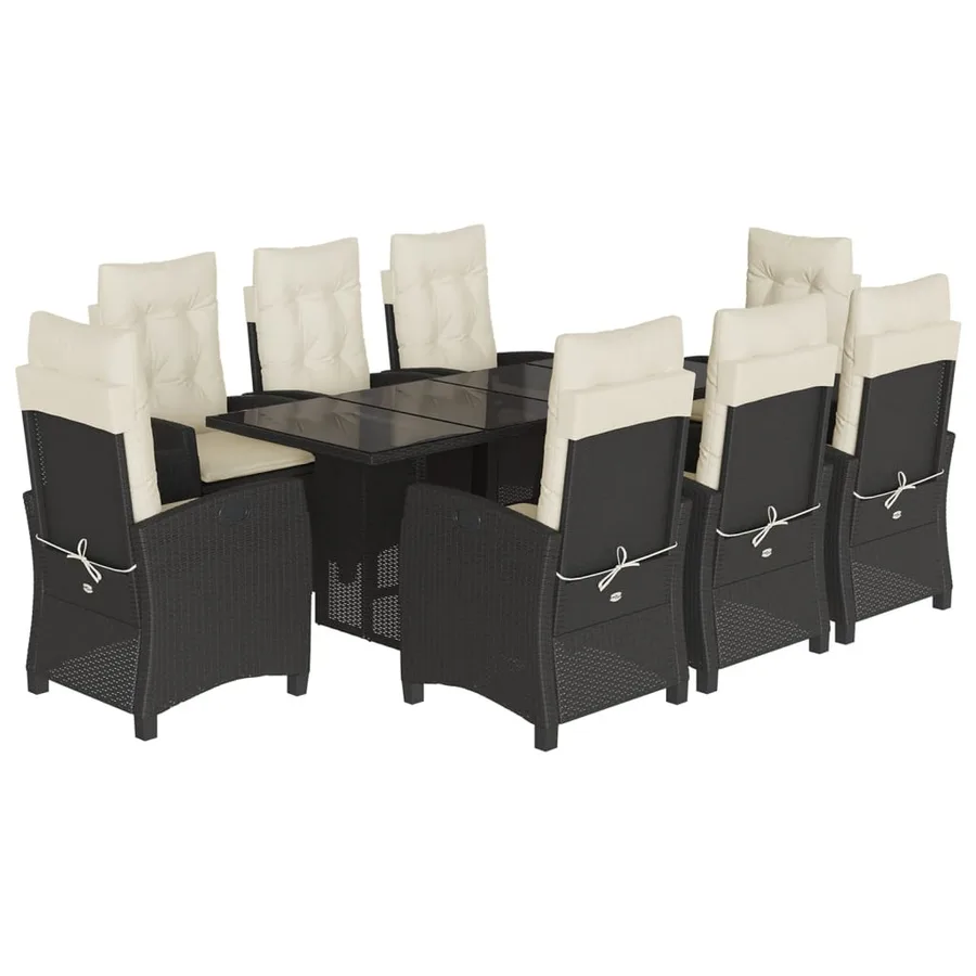 Ensemble à manger de jardin 9pcs coussins noir résine tressée - 2