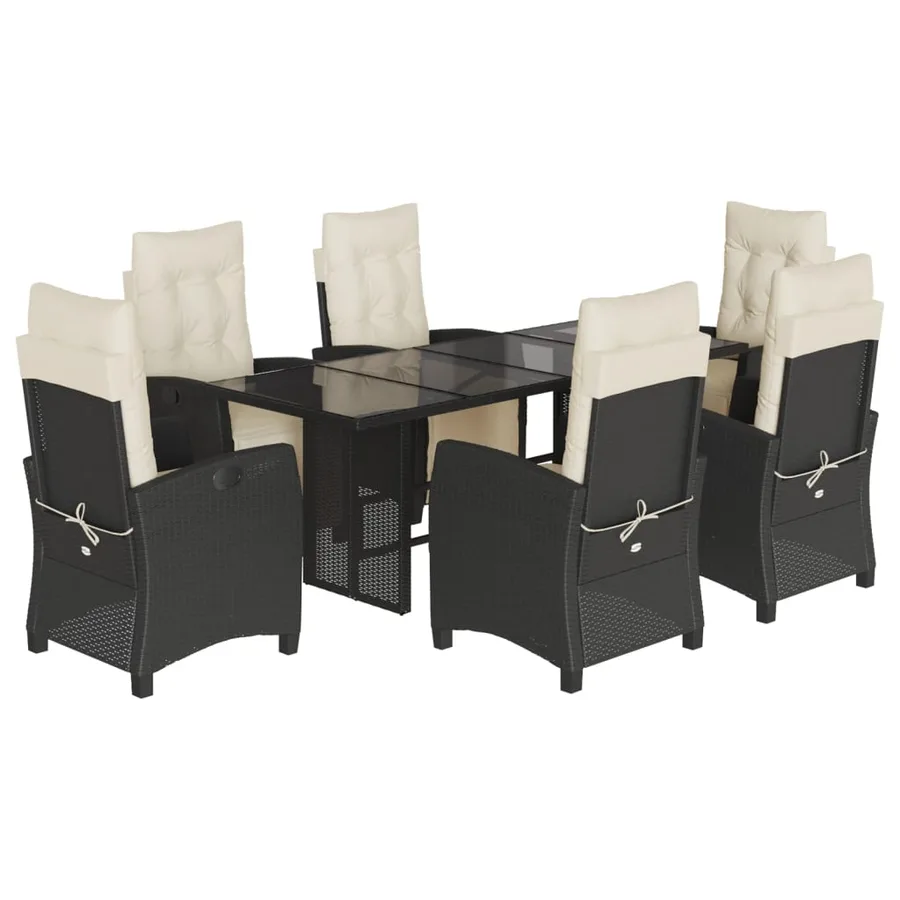 Ensemble à manger de jardin coussins 7pcs Noir Résine tressée - 2