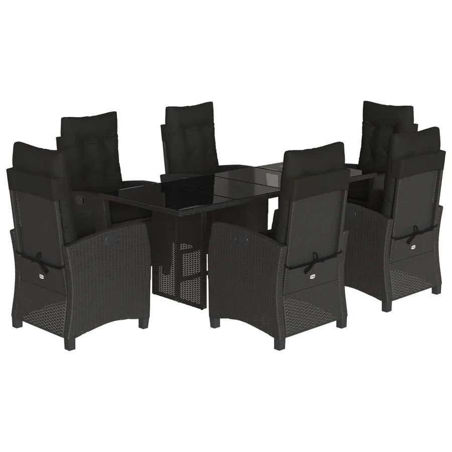 Ensemble à manger de jardin coussins 7pcs Noir Résine tressée - 2