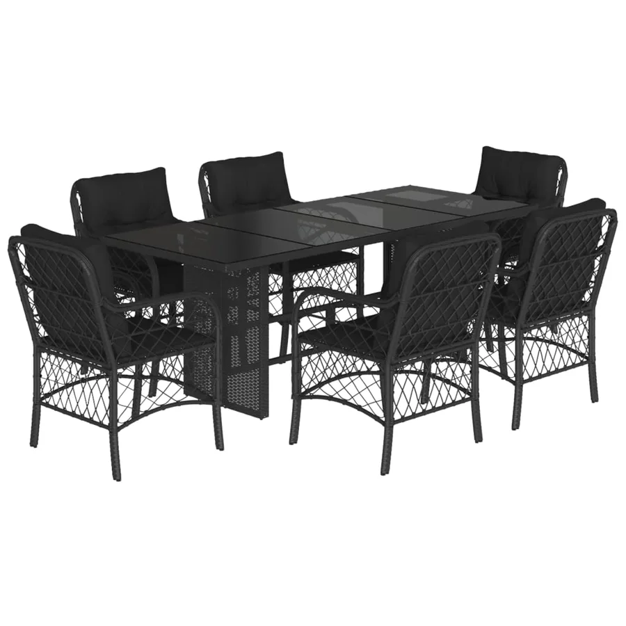 Ensemble à manger de jardin coussins 7pcs Noir Résine tressée - 2