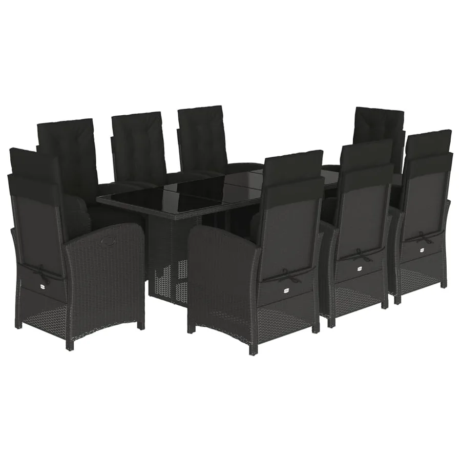 Ensemble à manger de jardin 9pcs coussins noir résine tressée - 2