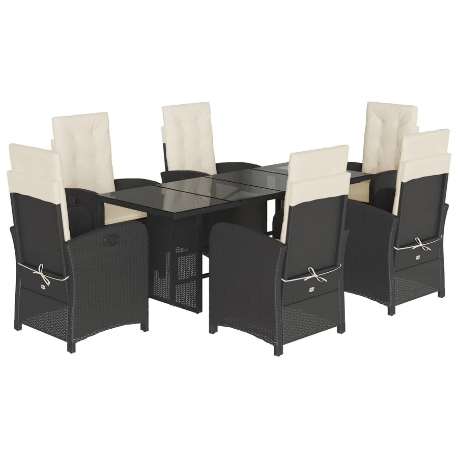 Ensemble à manger de jardin coussins 7pcs Noir Résine tressée - 2