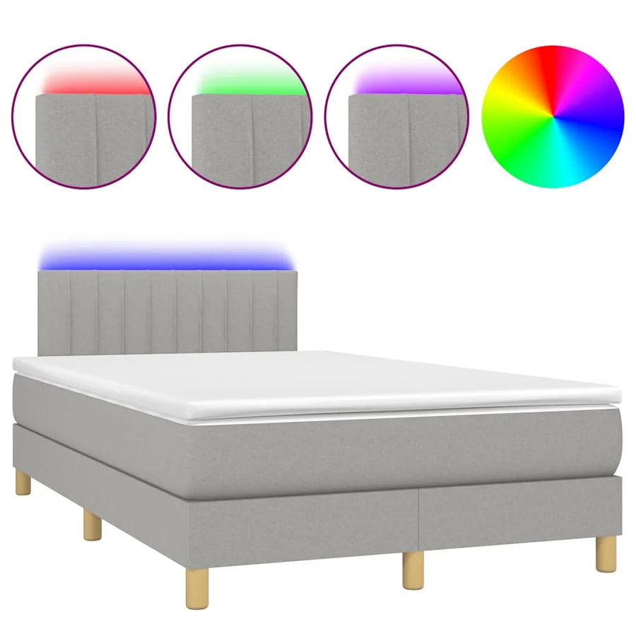 Sommier à lattes de lit matelas LED gris clair 120x190 cm tissu - 2