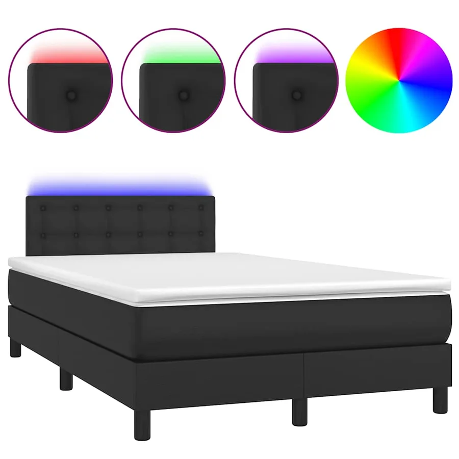 Sommier à lattes de lit matelas LED noir 120x190 cm similicuir - 2