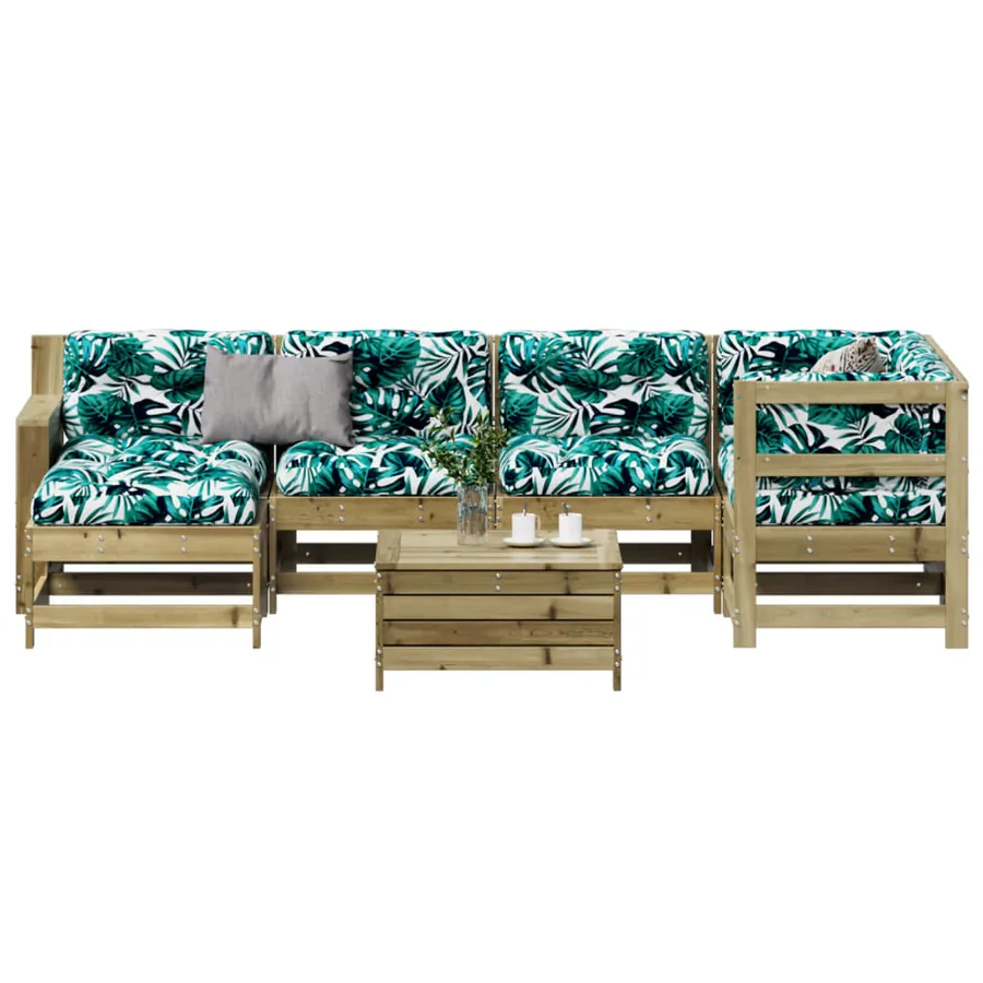 Salon de jardin 7 pcs avec coussins bois de pin imprégné