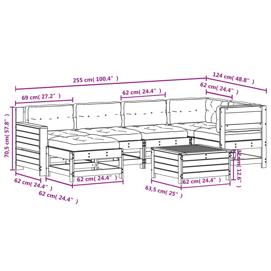 Salon de jardin 7 pcs avec coussins bois de pin imprégné - 12