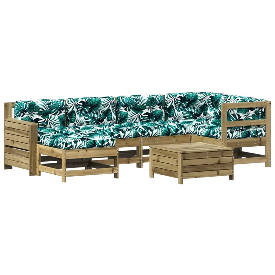 Salon de jardin 7 pcs avec coussins bois de pin imprégné - 2