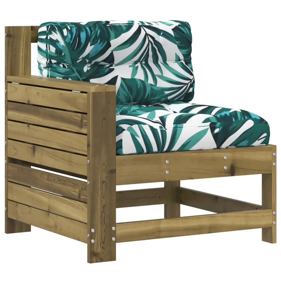 Canapé de jardin accoudoir avec coussin bois de pin imprégné - 2