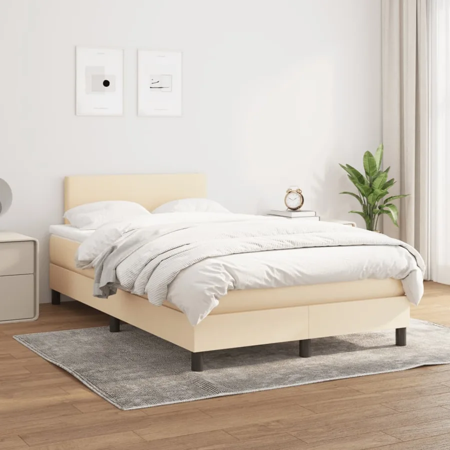 Sommier à lattes de lit avec matelas crème 120x190 cm tissu - 3