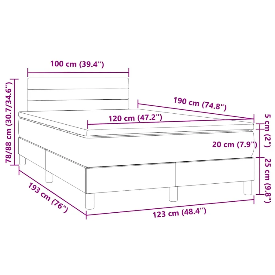 Sommier à lattes de lit matelas et LED marron foncé 120x190 cm - 11