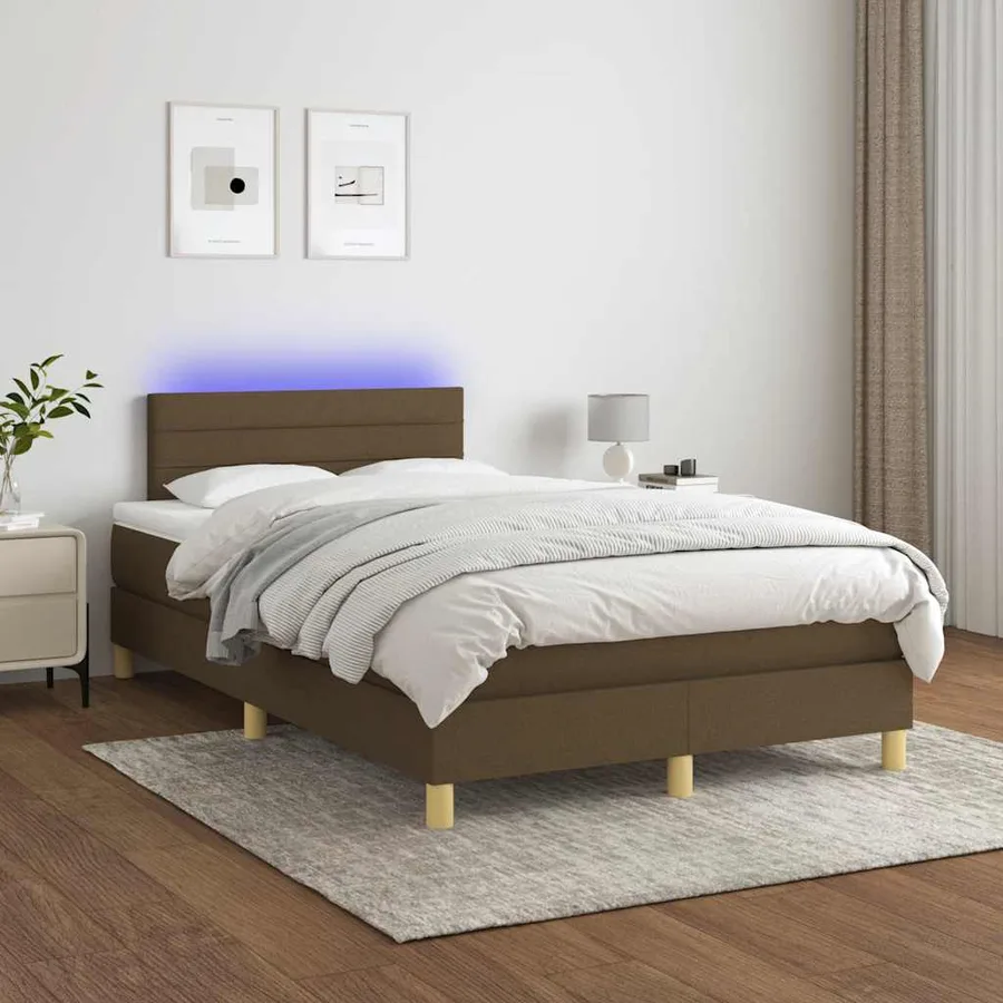Sommier à lattes de lit matelas et LED marron foncé 120x190 cm - 4