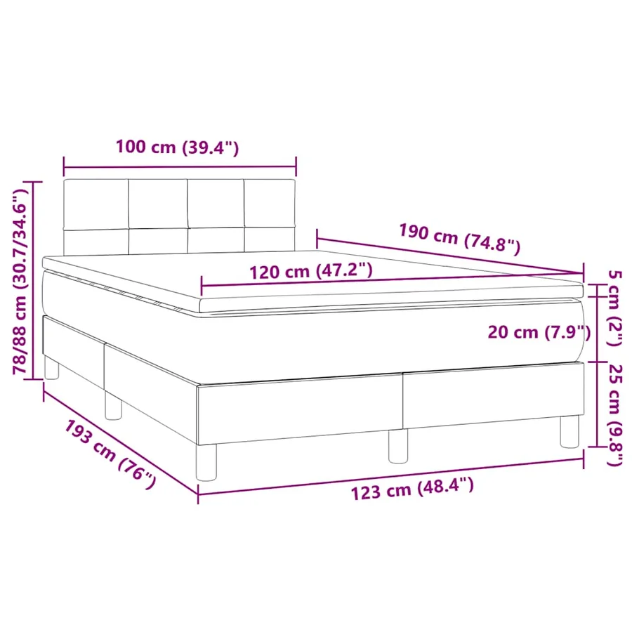 Sommier à lattes de lit matelas et LED marron foncé 120x190 cm - 11