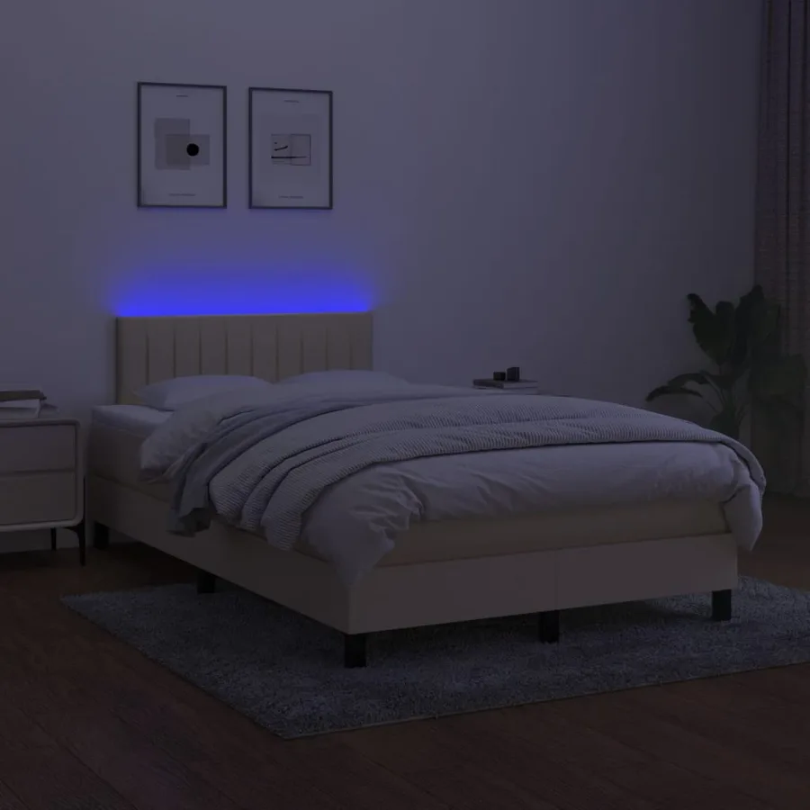 Sommier à lattes de lit matelas et LED crème 120x190 cm tissu - 4