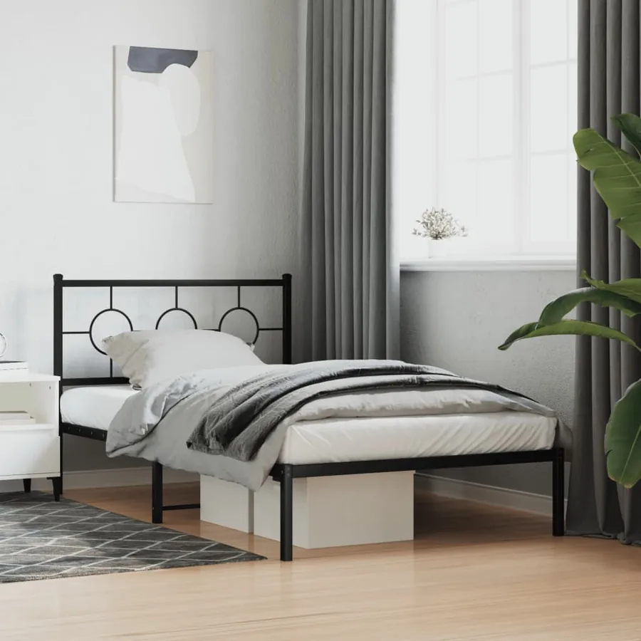 Cadre de lit métal sans matelas avec tête de lit noir 107x203cm