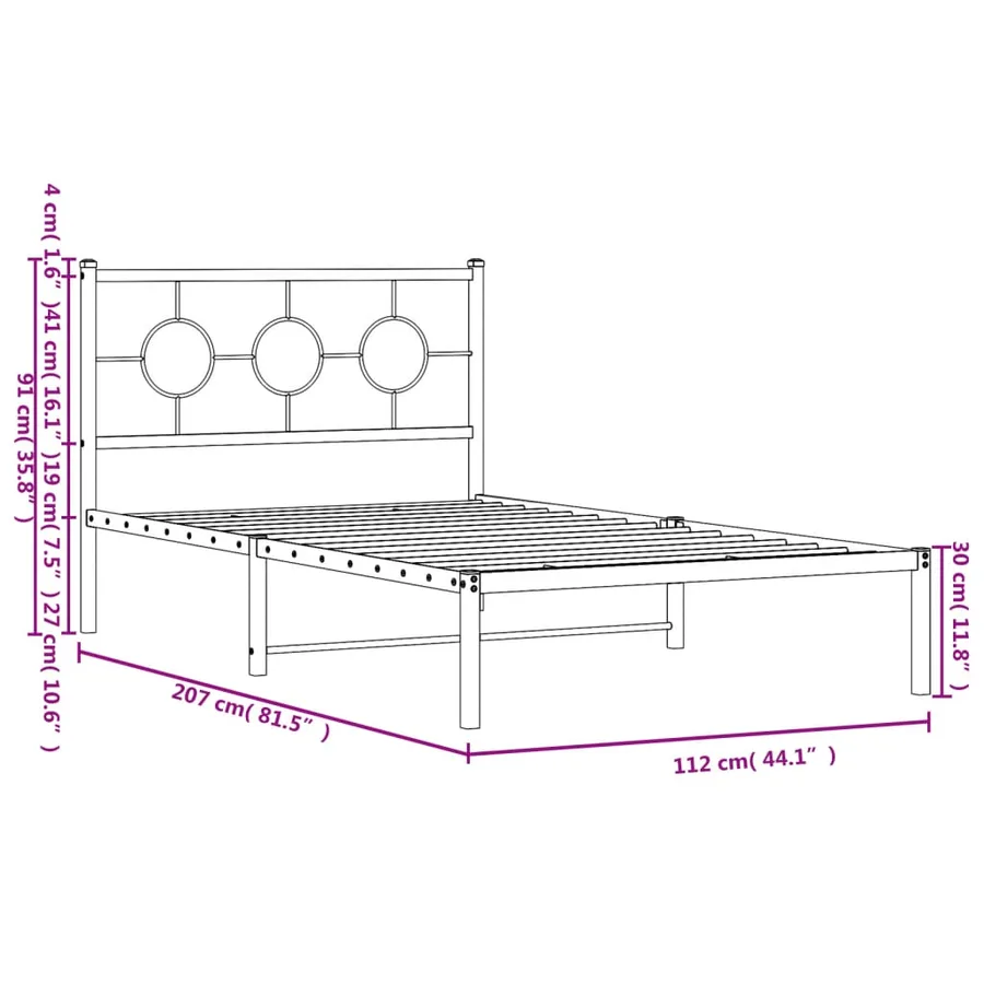 Cadre de lit métal sans matelas avec tête de lit noir 107x203cm - 10