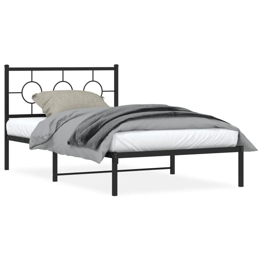 Cadre de lit métal sans matelas avec tête de lit noir 107x203cm - 2