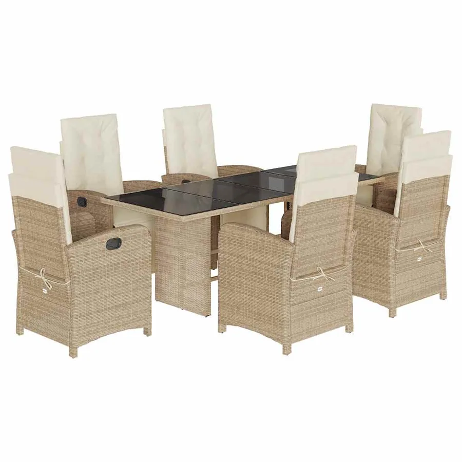 Ensemble à manger de jardin et coussins 7 pcs beige poly rotin - 2
