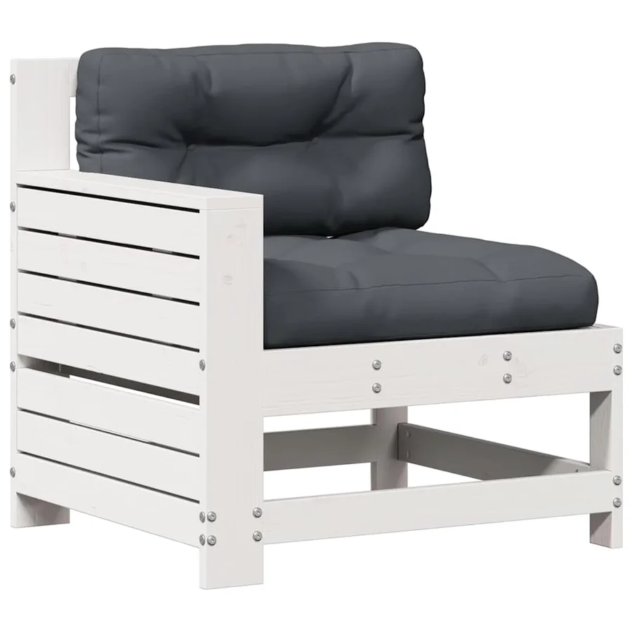 Salon de jardin 7 pcs avec coussins blanc bois de pin massif - 7