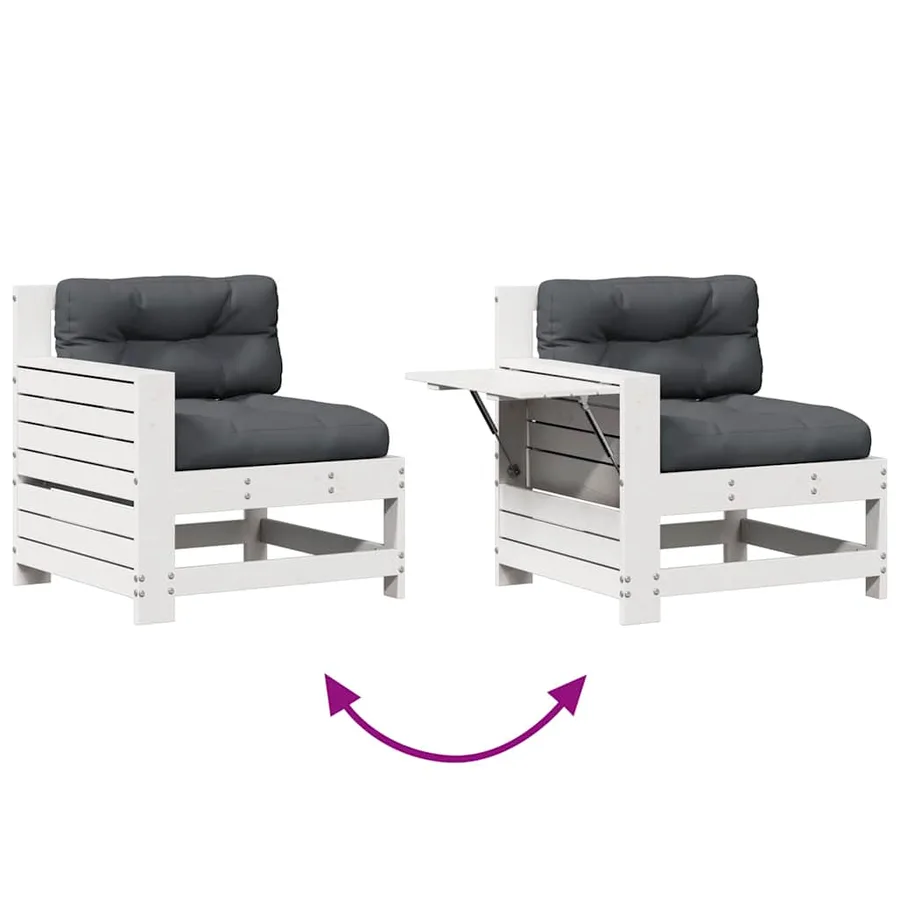 Salon de jardin 7 pcs avec coussins blanc bois de pin massif - 9