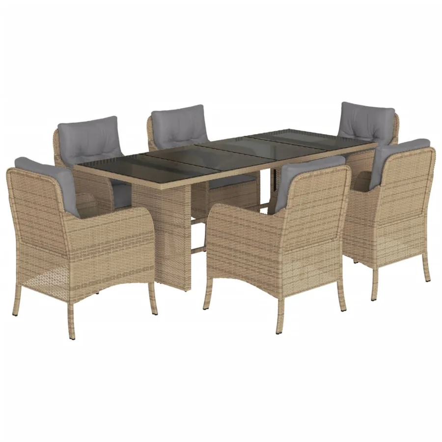 Ensemble à manger de jardin et coussins 7 pcs beige poly rotin - 2